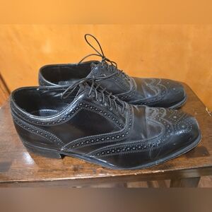 Mens Black Florsheim Genuine Leather Wingtips Shoes 10D